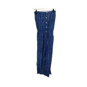 Pauln KC Womens Blue Striped Jumpsuit Sleeveless Cut out back Size S Strapless
